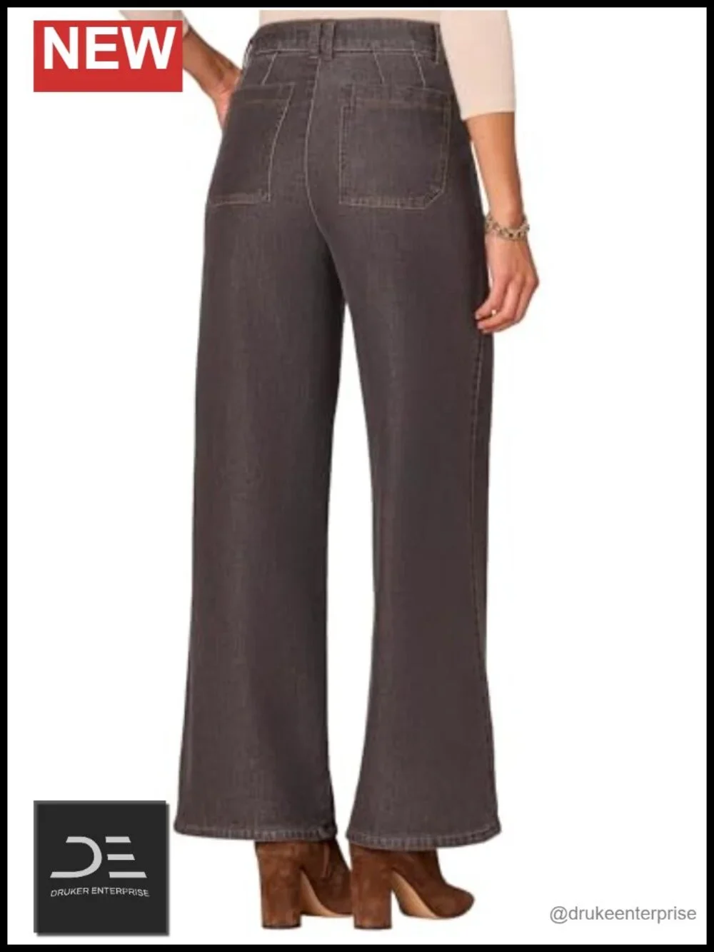 Wide Leg High Rise Jeans Cotton Blend Tulip Hem Women's